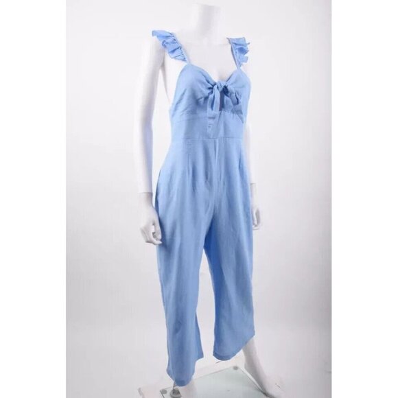 ZARA Women's Linen Blend Jumpsuit with Ruffle Trim - Size S - Picture 4 of 11